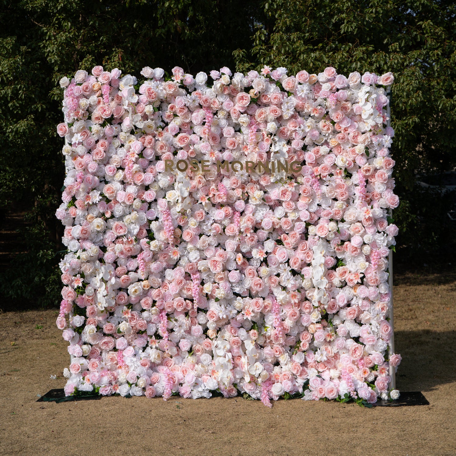 Valerie: 5D White and Pink Silk Rose Flower Wall Roll-Up Fabric Backdrop for Elegant Weddings &amp; Events