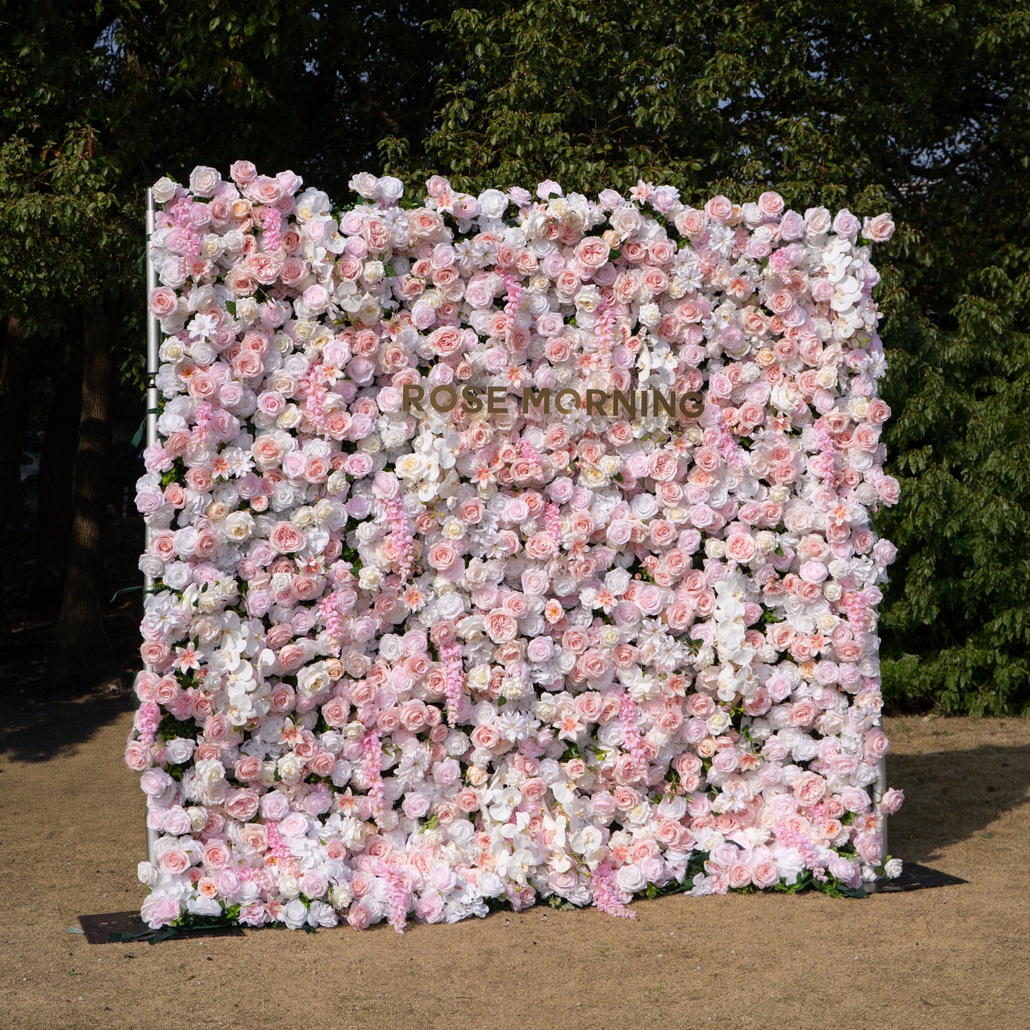 Valerie: 5D White and Pink Silk Rose Flower Wall Roll-Up Fabric Backdrop for Elegant Weddings &amp; Events