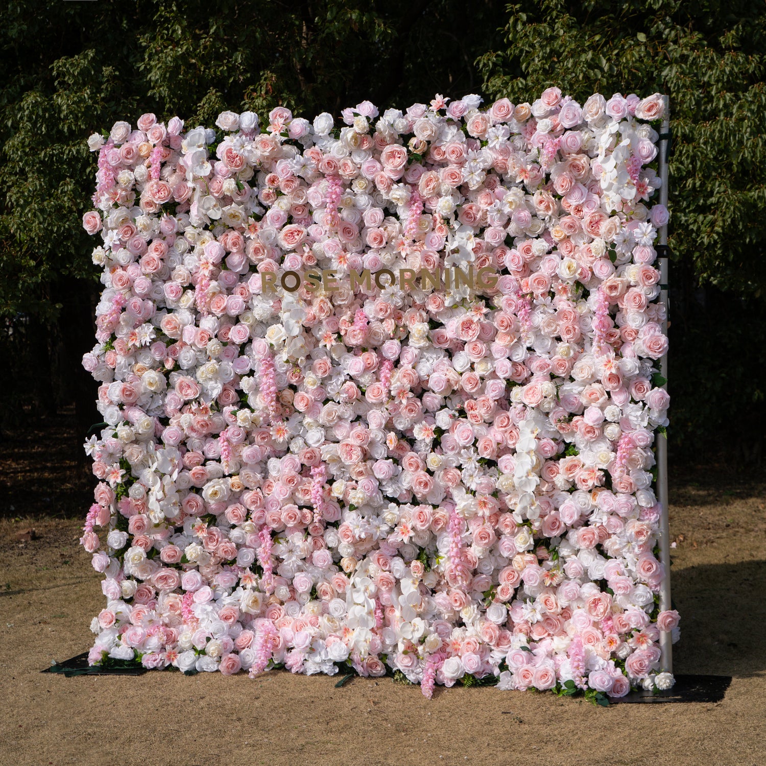 Valerie: 5D White and Pink Silk Rose Flower Wall Roll-Up Fabric Backdrop for Elegant Weddings &amp; Events