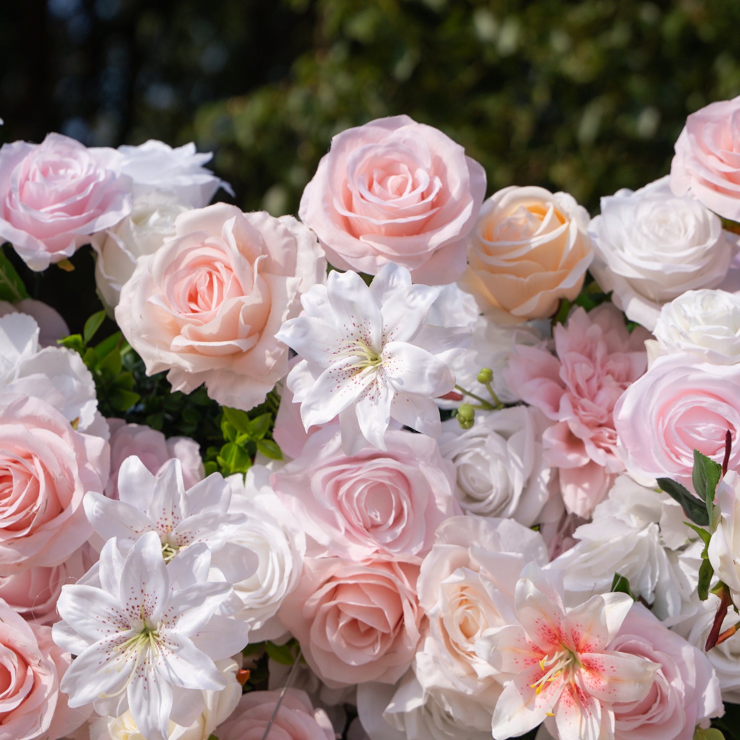 Valerie: 5D White and Pink Silk Rose Flower Wall Roll-Up Fabric Backdrop for Elegant Weddings &amp; Events