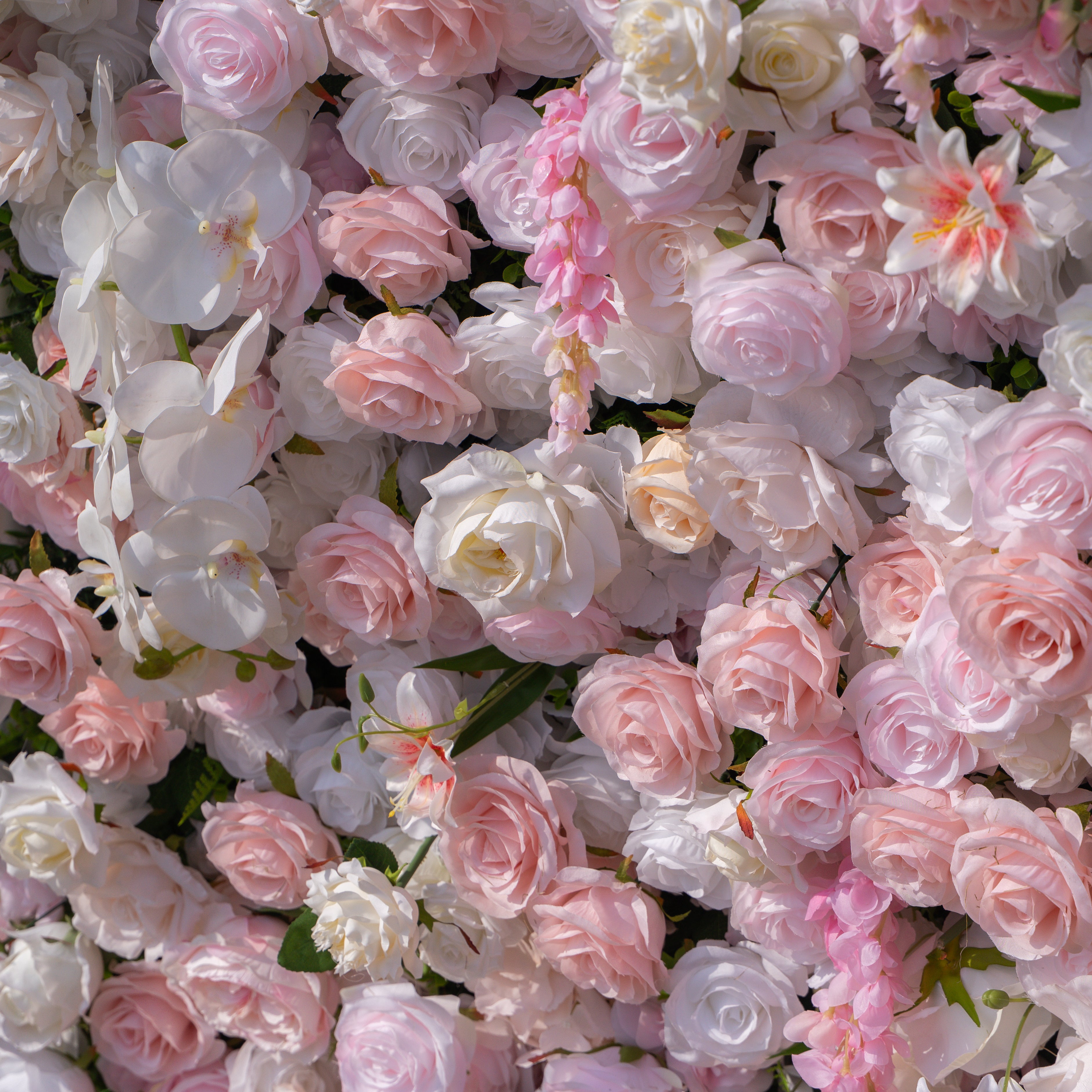 Valerie: 5D White and Pink Silk Rose Flower Wall Roll-Up Fabric Backdrop for Elegant Weddings &amp; Events