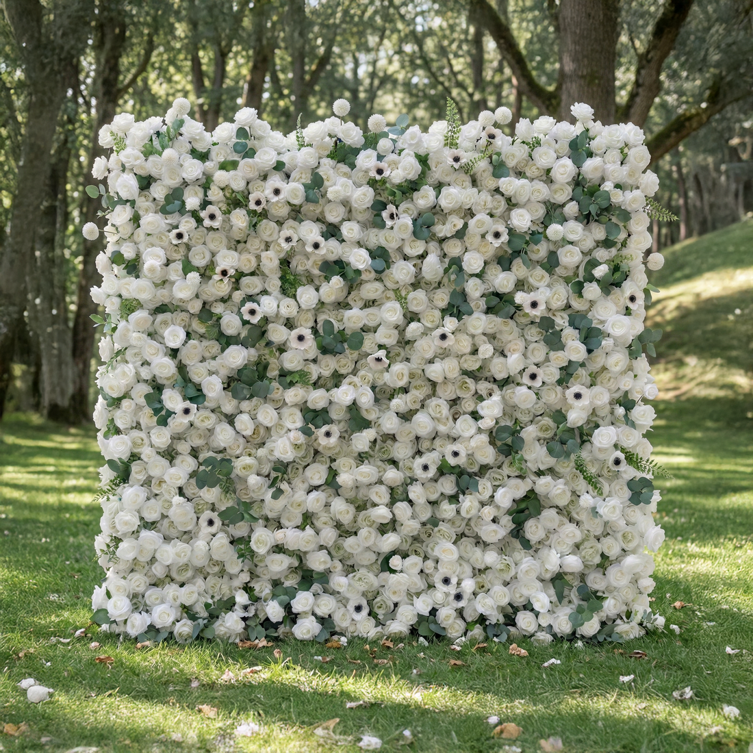 Veda: 5D Elegant White Silk Rose &amp; Greenery Wall Roll-Up Fabric Backdrop for Grand Weddings &amp; Ceremonies