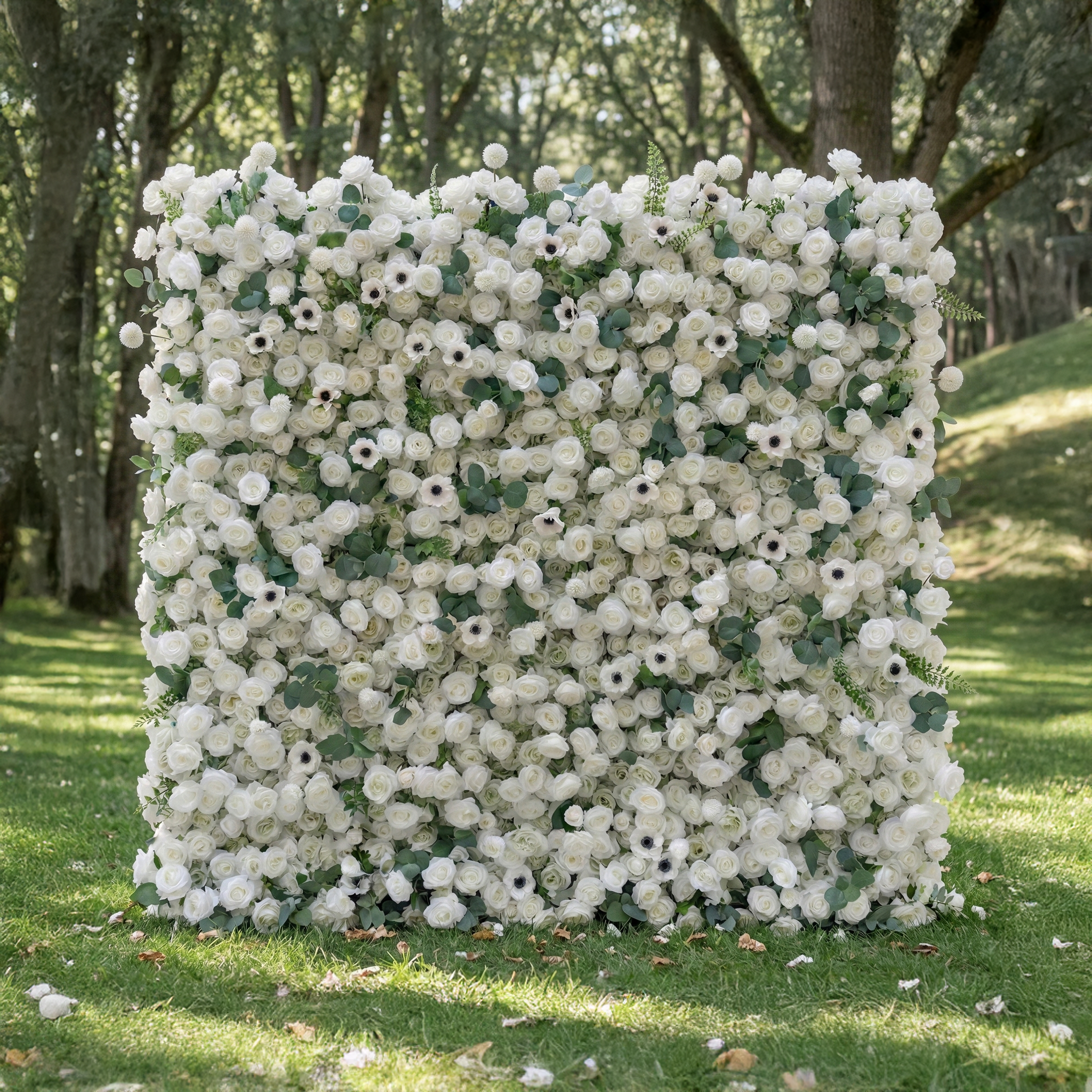 Veda: 5D Elegant White Silk Rose &amp; Greenery Wall Roll-Up Fabric Backdrop for Grand Weddings &amp; Ceremonies