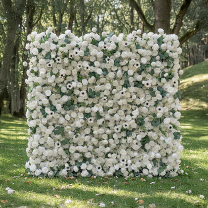 Veda: 5D Elegant White Silk Rose &amp; Greenery Wall Roll-Up Fabric Backdrop for Grand Weddings &amp; Ceremonies