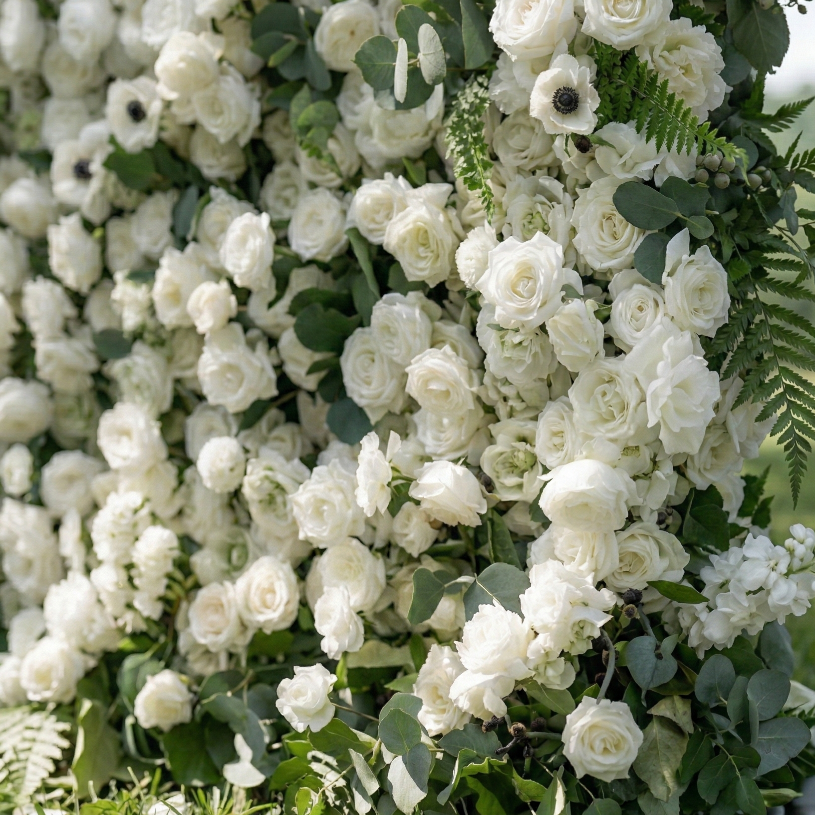 Veda: 5D Elegant White Silk Rose &amp; Greenery Wall Roll-Up Fabric Backdrop for Grand Weddings &amp; Ceremonies