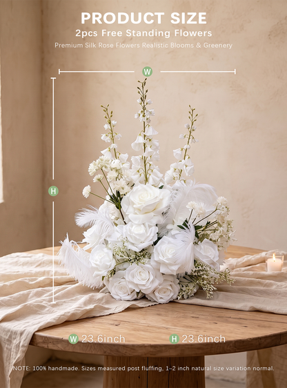 Florielle：White Artificial Rose Arrangements, Wedding Aisle &amp; Table Decor Realistic Silk Flowers with Stable Base,Reusable,Ideal for Indoor Outdoor Ceremonies,Parties &amp; Table Centerpieces