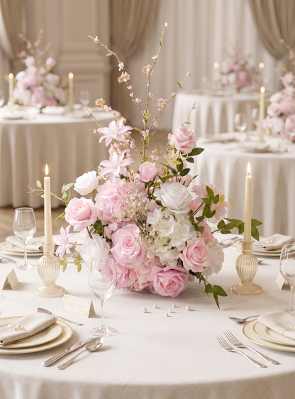Veloura：Pink Artificial Rose Arrangements, Wedding Aisle &amp; Table Decor Realistic Silk Flowers with Stable Base,Reusable,Ideal for Indoor Outdoor Ceremonies,Parties &amp; Table Centerpieces