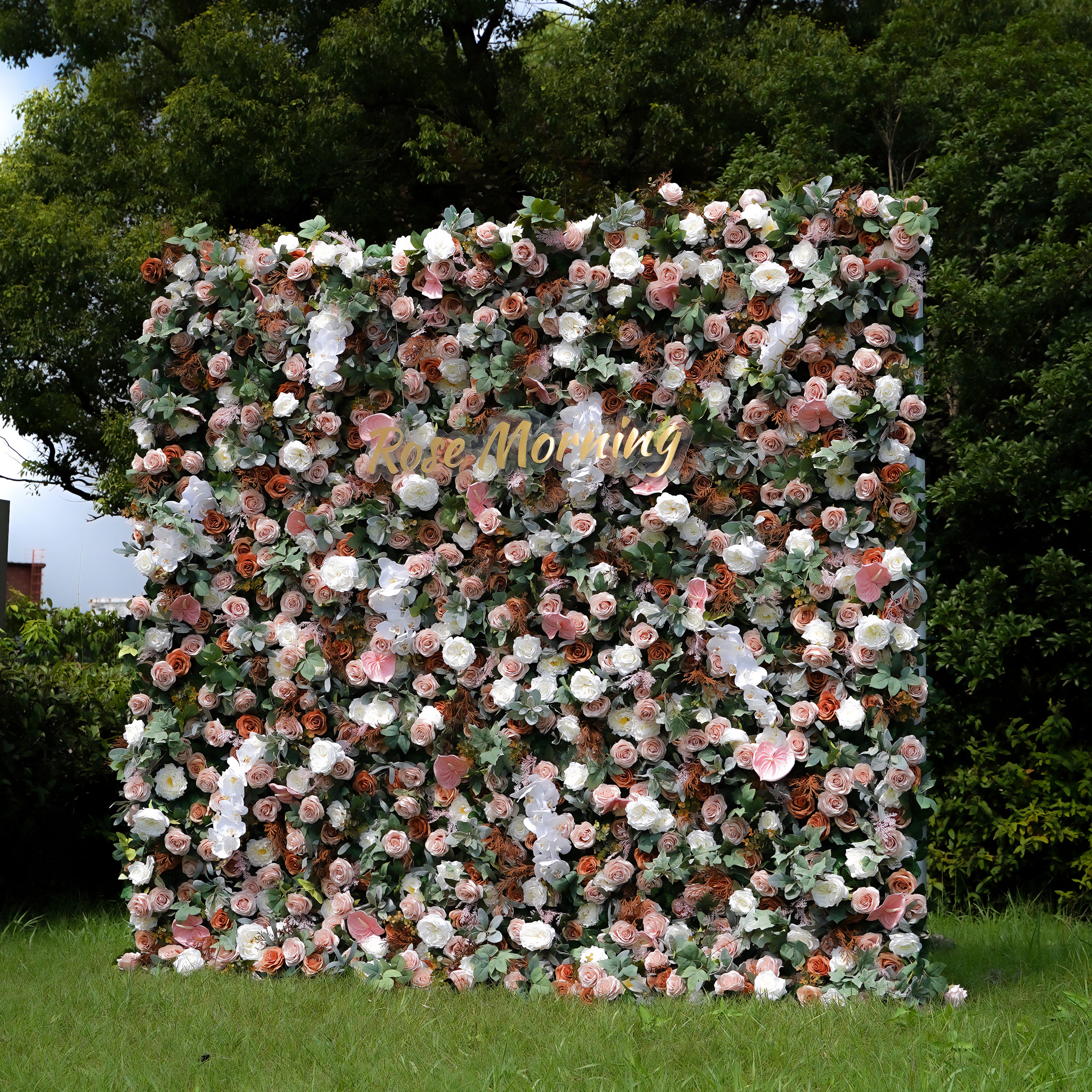 YiYi: 5D 2023 Fabric Artificial Flower Wall Rolling Up Curtain Flower Wall R902 - 8ft*8ft Rose Morning