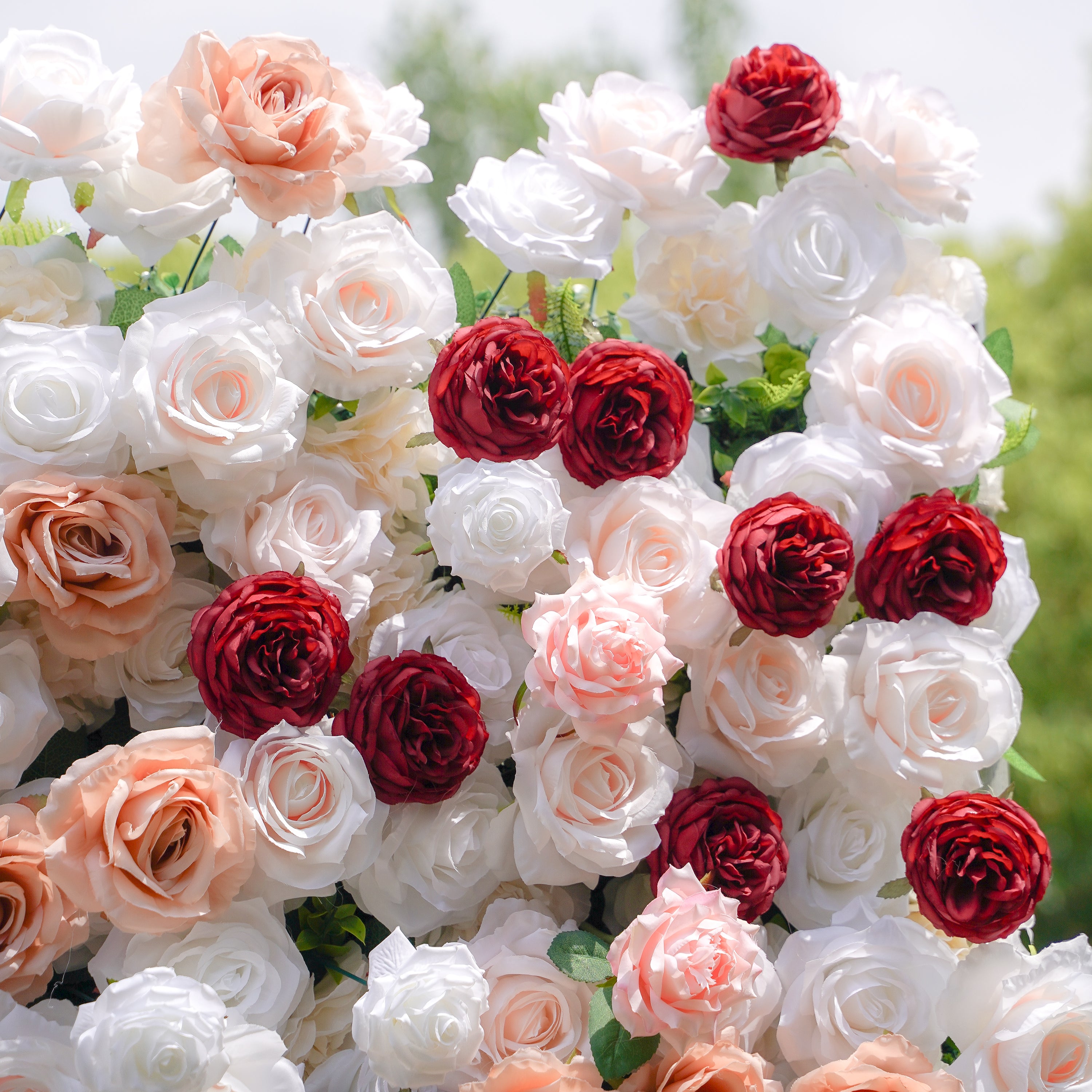 Yvette：5D Fabric Artificial rolling up curtain flower wall Rose Morning