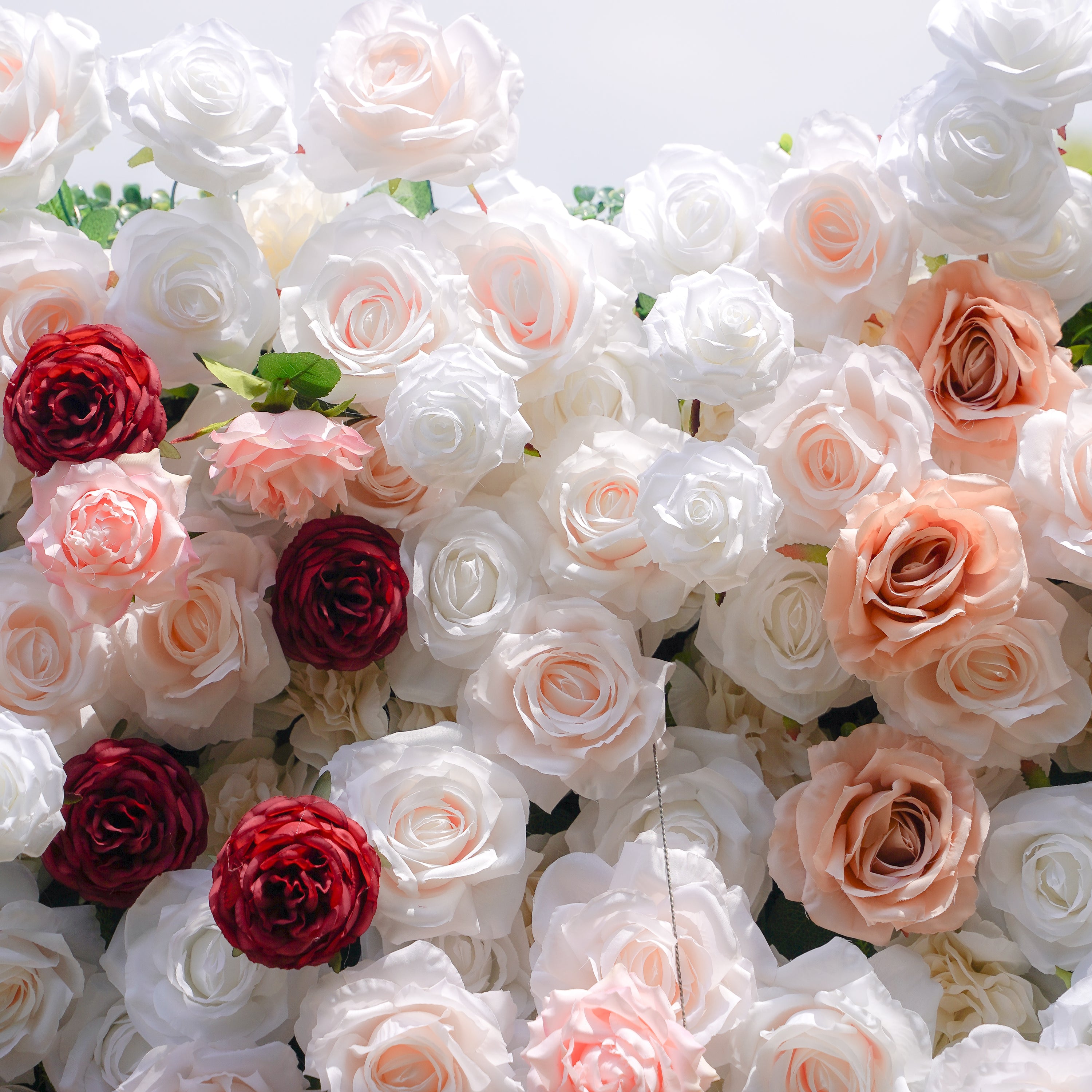 Yvette：5D Fabric Artificial rolling up curtain flower wall Rose Morning