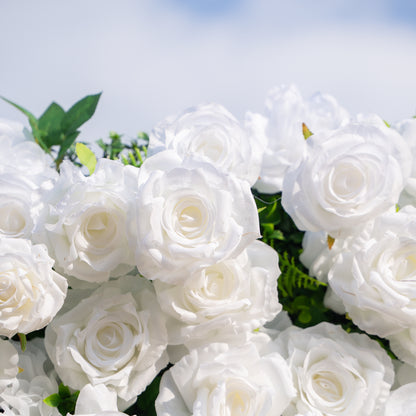 Zephira: 3D Elegant White Silk Rose Flower Wall Roll-Up Fabric Backdrop for Luxury Weddings &amp; Events