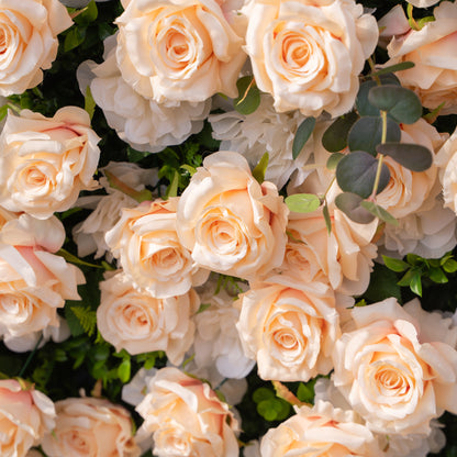 Zephyra: 3D Elegant Champagne Silk Rose Flower Wall Roll-Up Fabric Backdrop for Luxury Weddings &amp; Events