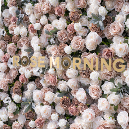 Ziven: 5D Elegant Latte &amp; Ivory Silk Rose Flower Wall Roll-Up Fabric Backdrop for Luxury Wedding &amp; Modern Interior Decor