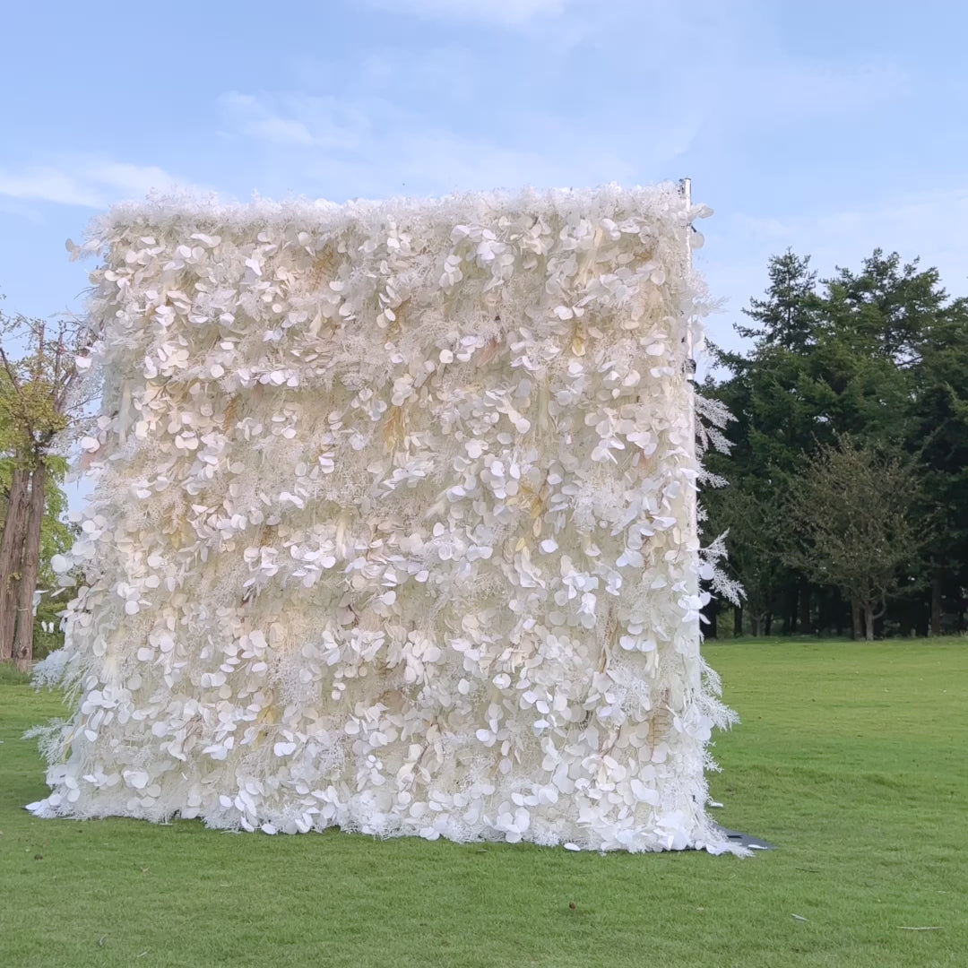 Pampas：5D Grey Pampas Grass Fabric Artificial rolling up curtain flower wall