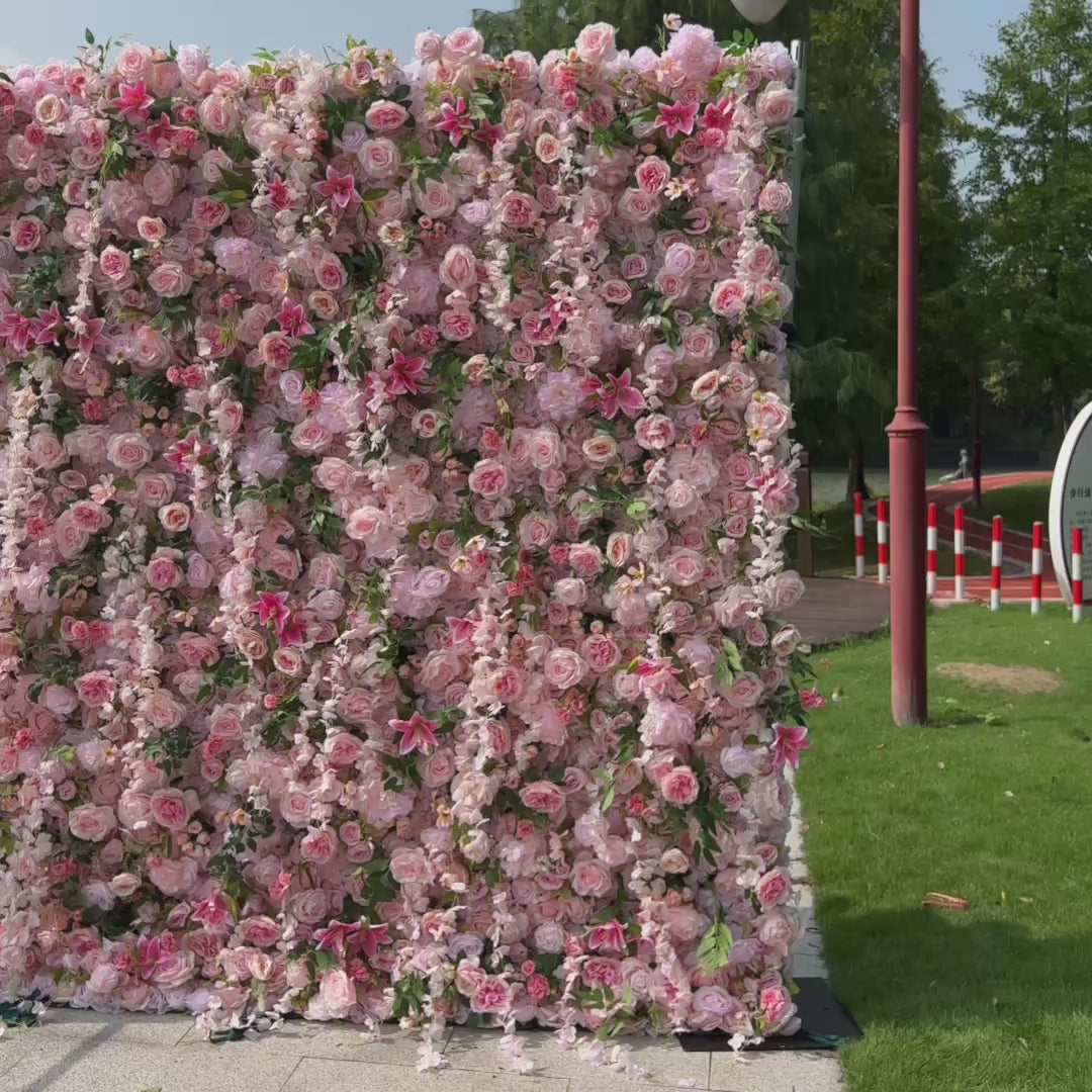 Alice：5D Fabric Artificial rolling up curtain flower wall