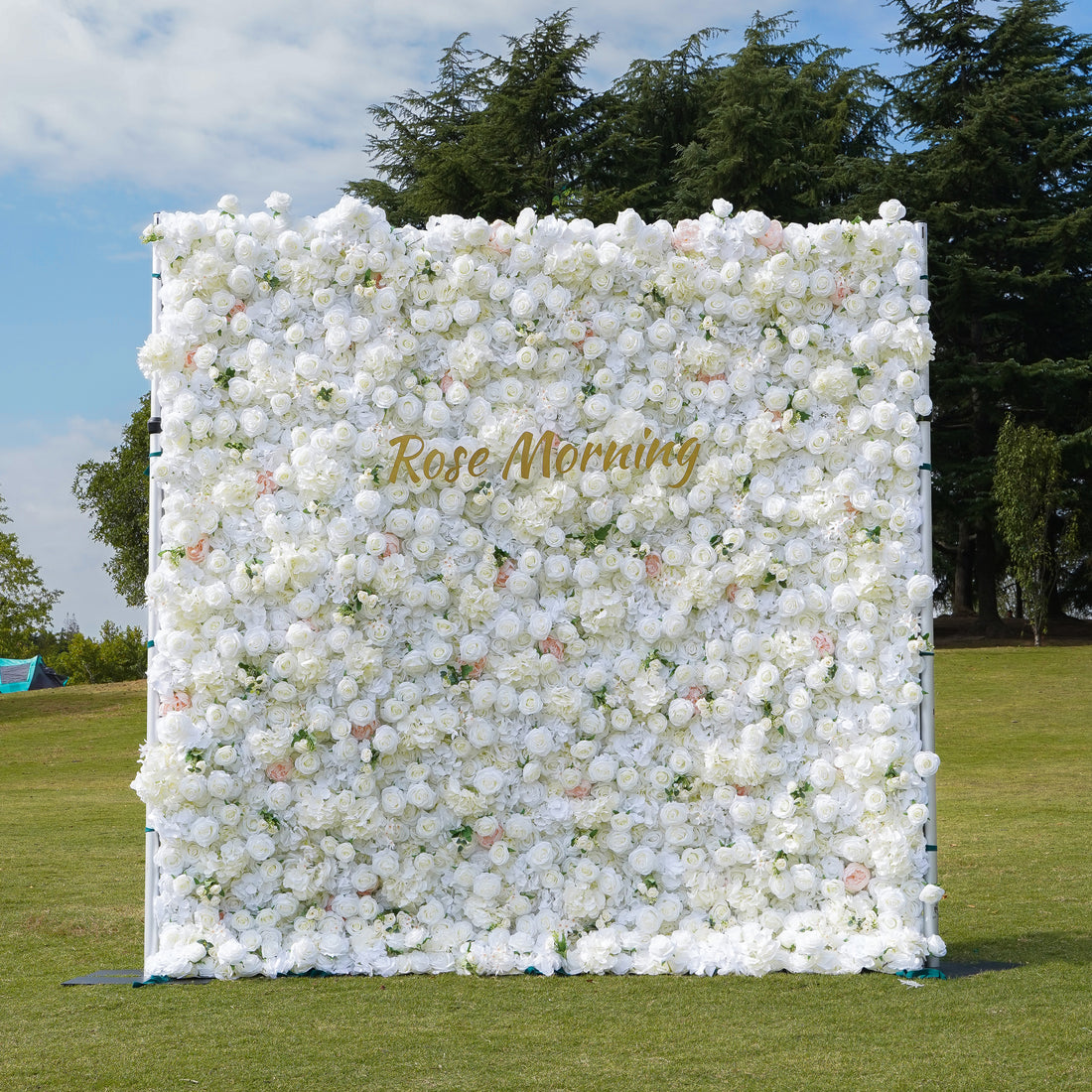 Rose Morning“The flower walls are made of artificial flowers in various colors, layered at different levels to create a lush, elegant and natural look. The exclusive zipper design and roll-up design make it easy to install and remove.”