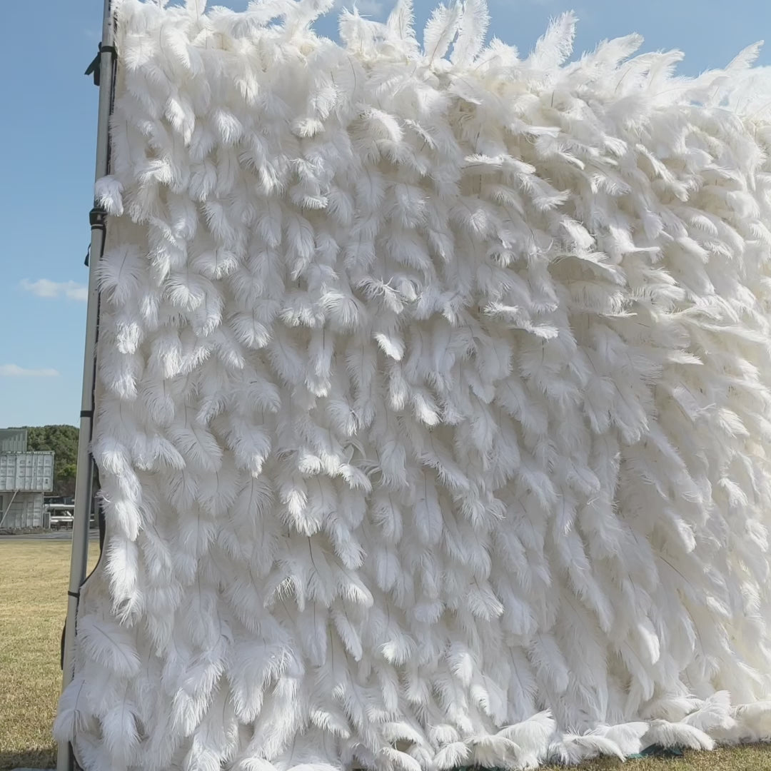 White Feather：5D Fabric Artificial rolling up curtain flower wall