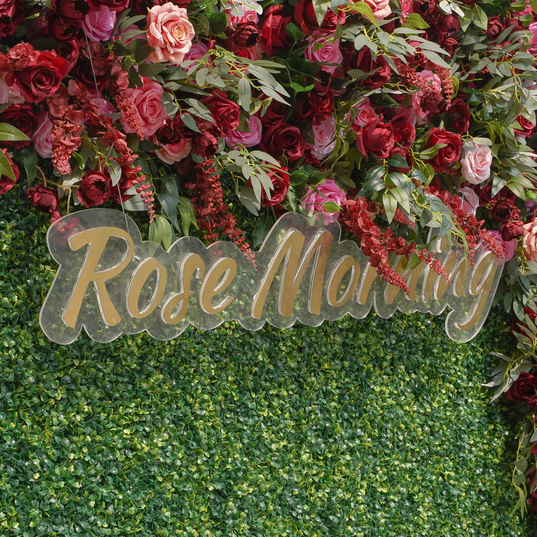 Rose Morning“The flower walls are made of artificial flowers in various colors, layered at different levels to create a lush, elegant and natural look. The exclusive zipper design and roll-up design make it easy to install and remove.”