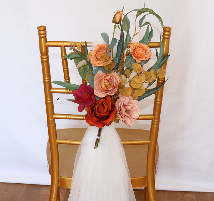 M022:Outdoor Wedding Decorative Chair Back Flowers Rose Morning