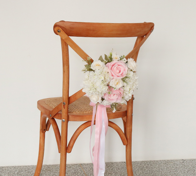M028:Outdoor Wedding Decorative Chair Back Flowers Rose Morning